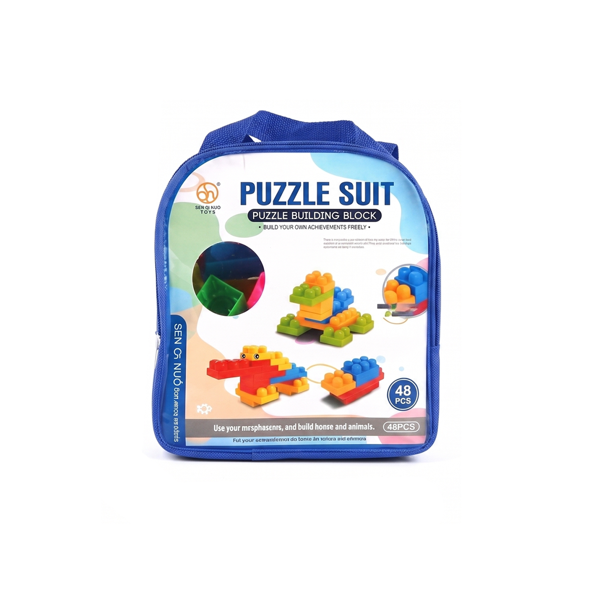 48-Piece Puzzle Building Blocks Set with Storage Backpack