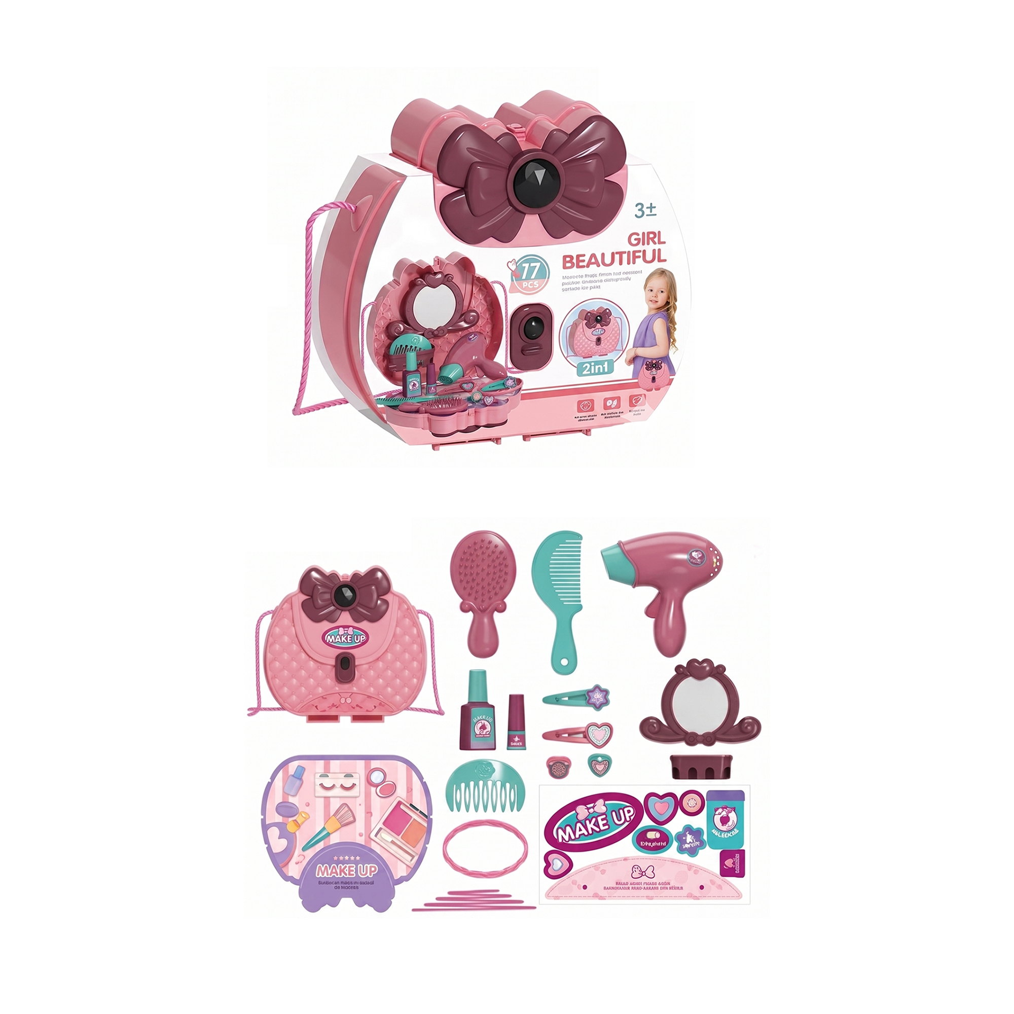 Girl Beautiful Makeup Vanity Play Set – 2 in 1 (Pink) Main image