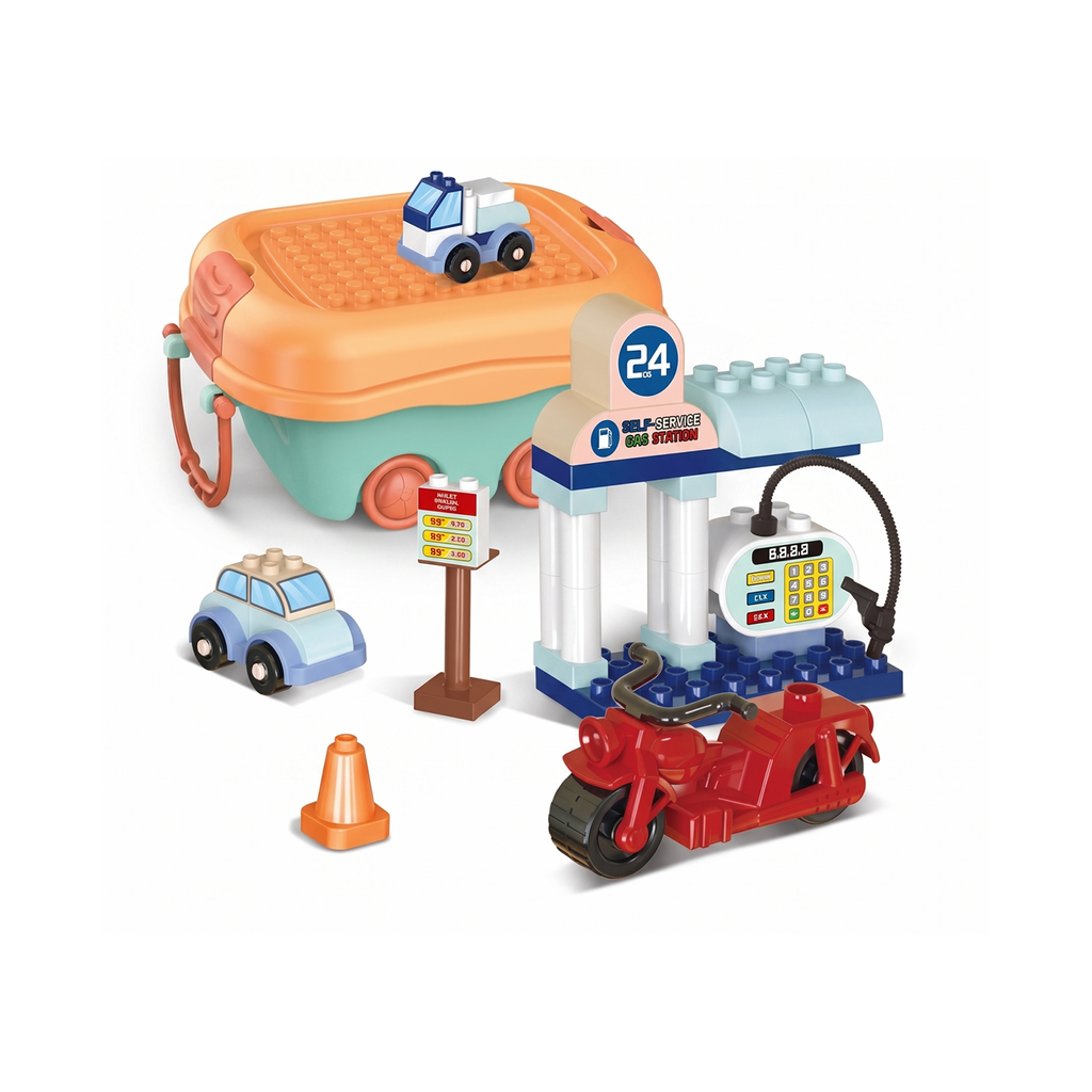 Building Block Car Gas Station Play Set – 49 Pieces