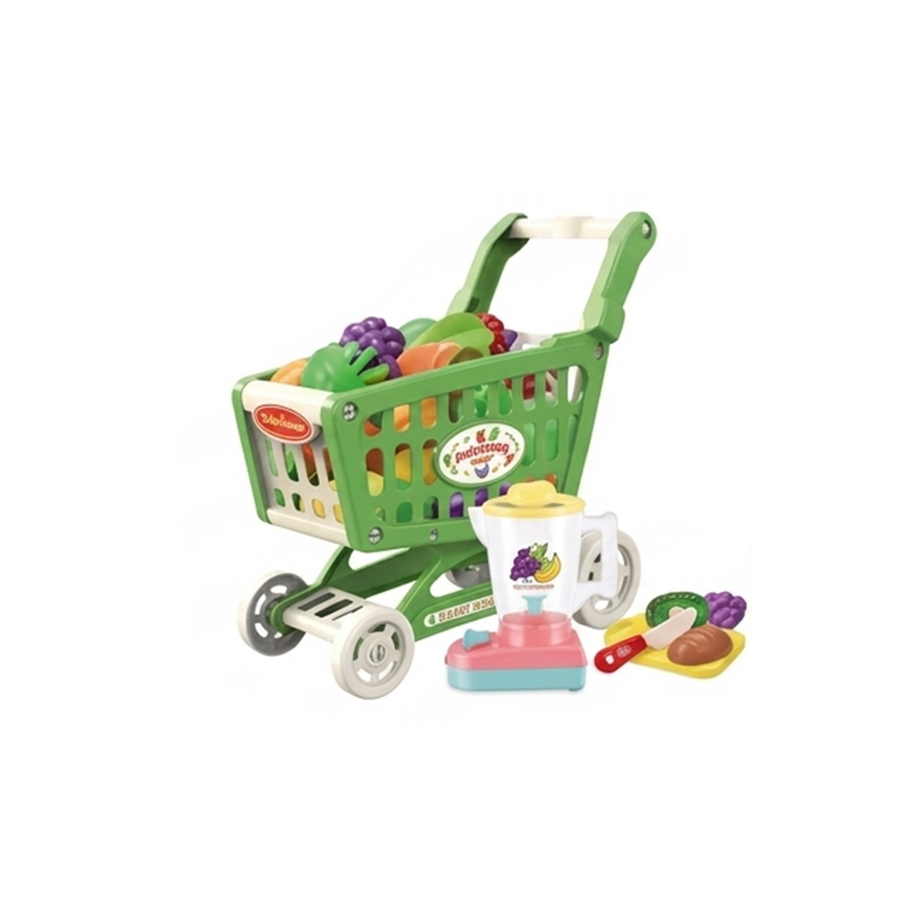 Fruit Market Shopping Cart & Cutting Fruit Play Set – 23 Pieces