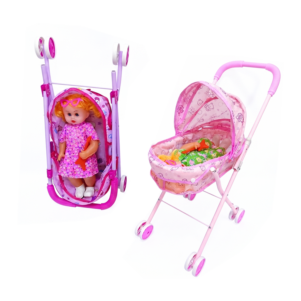 Kids Doll Stroller & Baby Doll Play Set