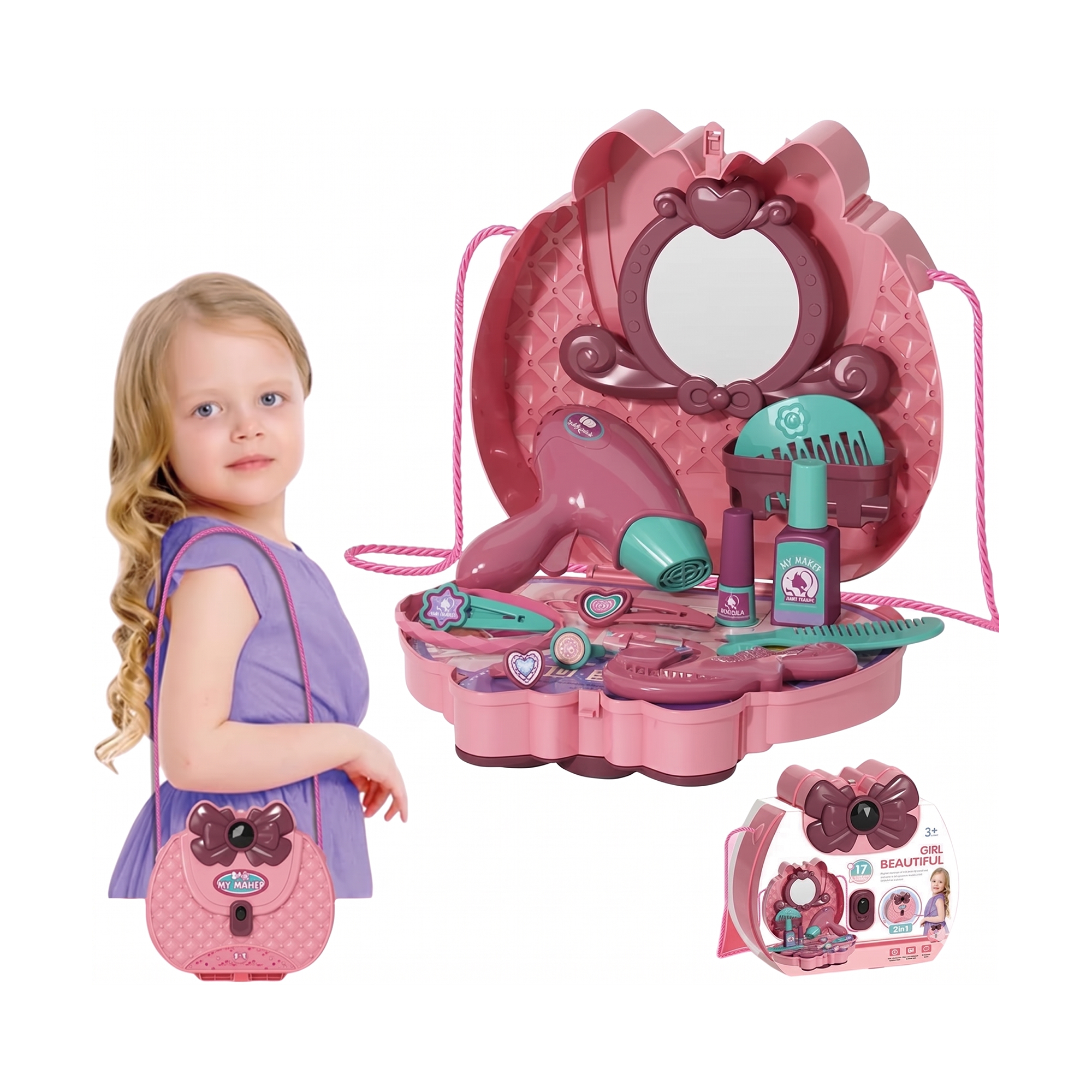Girl Beautiful Makeup Vanity Play Set – 2 in 1 (Pink)
