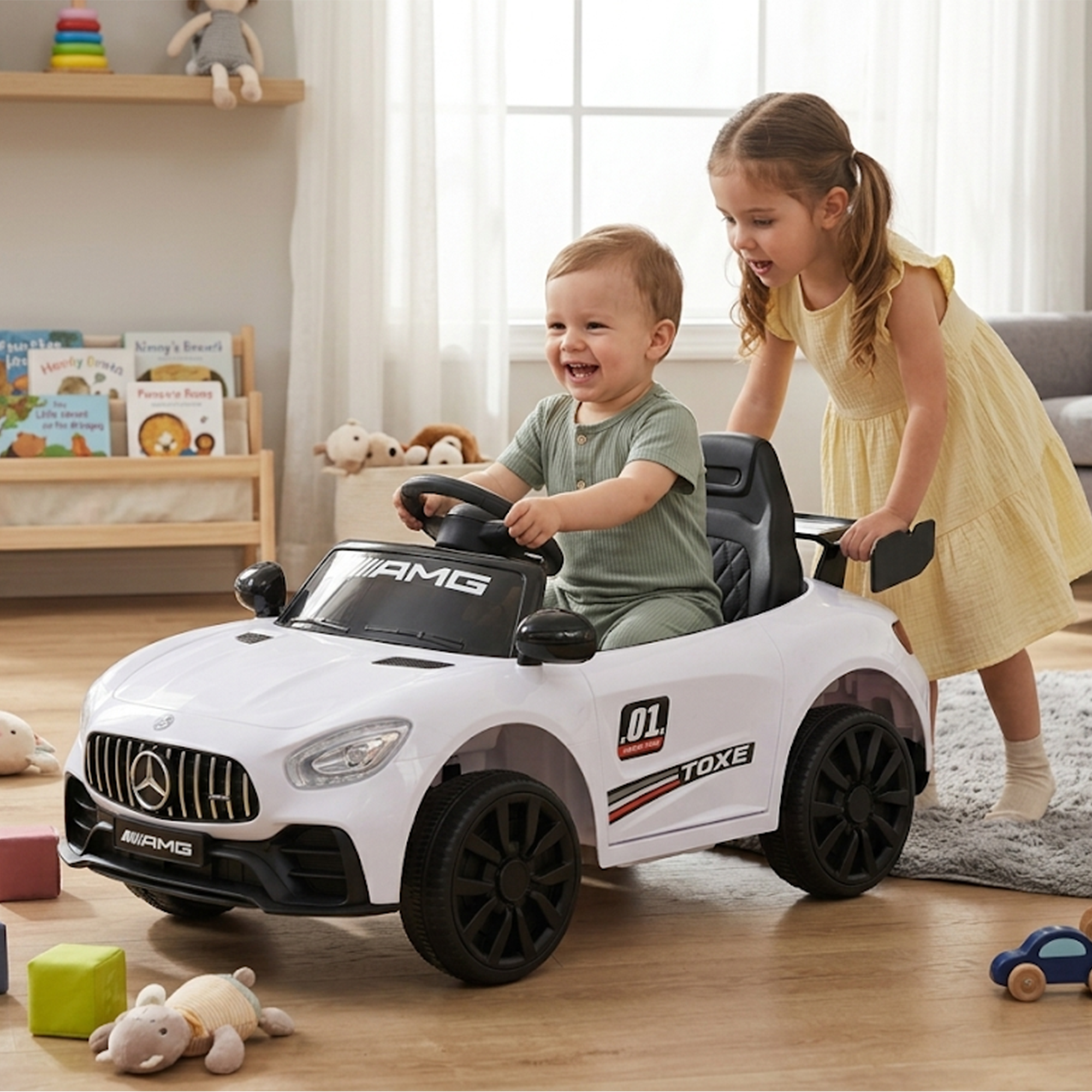 Luxury AMG Style Kids Ride-On Electric Car (White)