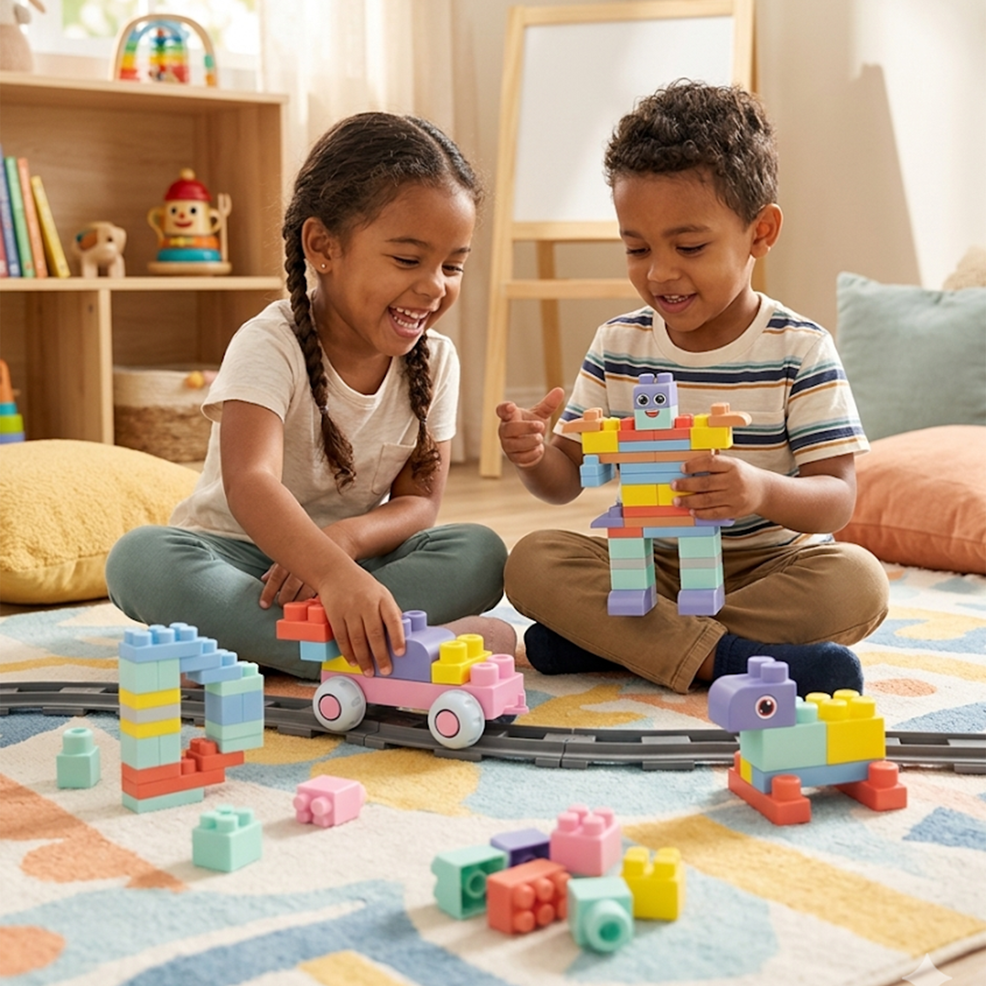 56-Piece Soft Building Blocks Set with Storage Cart