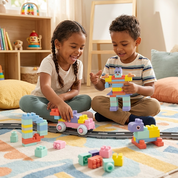 56-Piece Soft Building Blocks Set with Storage Cart
