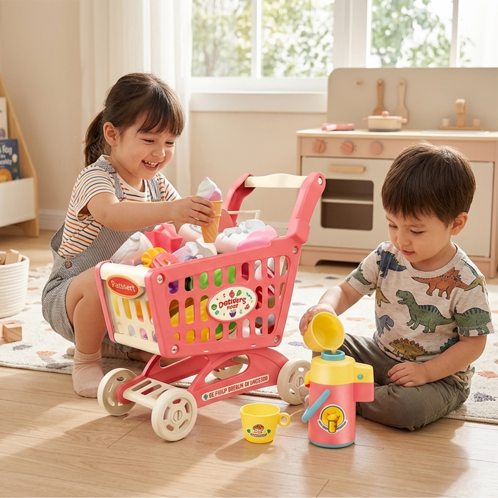 Dessert Shop Shopping Cart Pretend Play Set – 32 Pieces