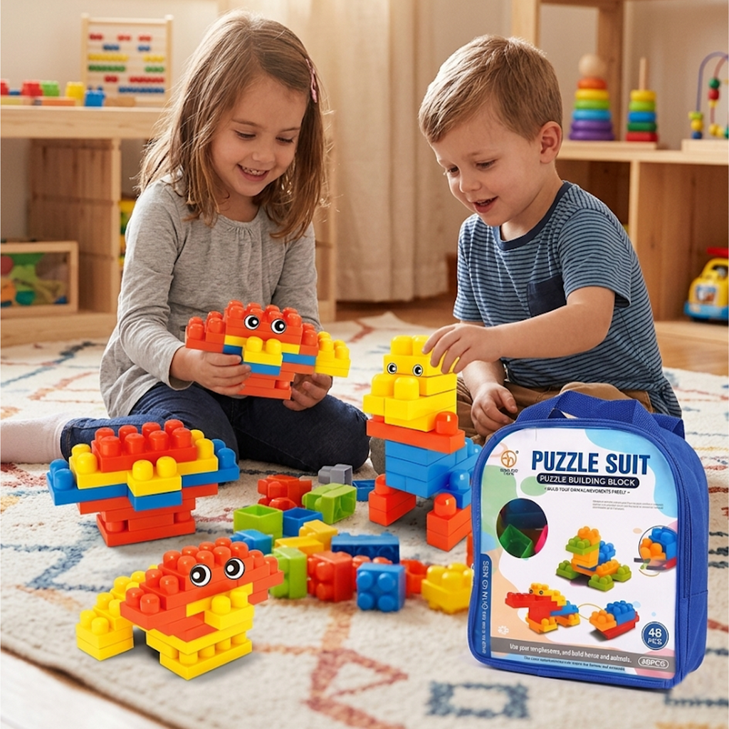 48-Piece Puzzle Building Blocks Set with Storage Backpack