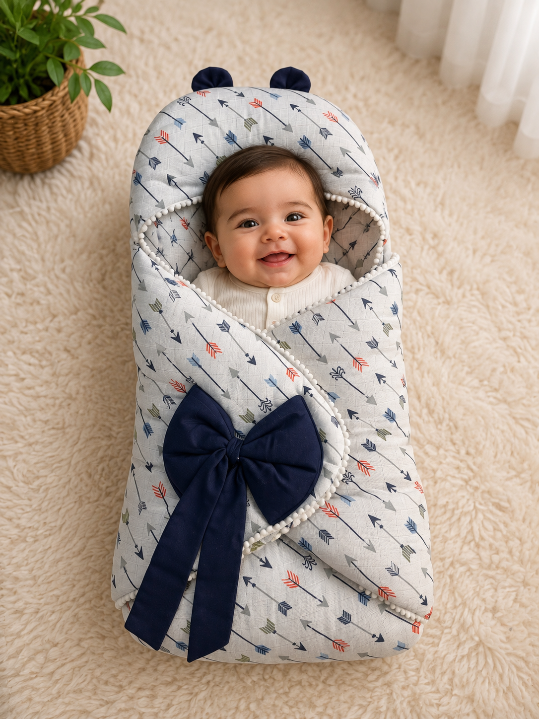 Soft Newborn Baby Swaddle Wrap – Navy Blue Arrow Print Main image