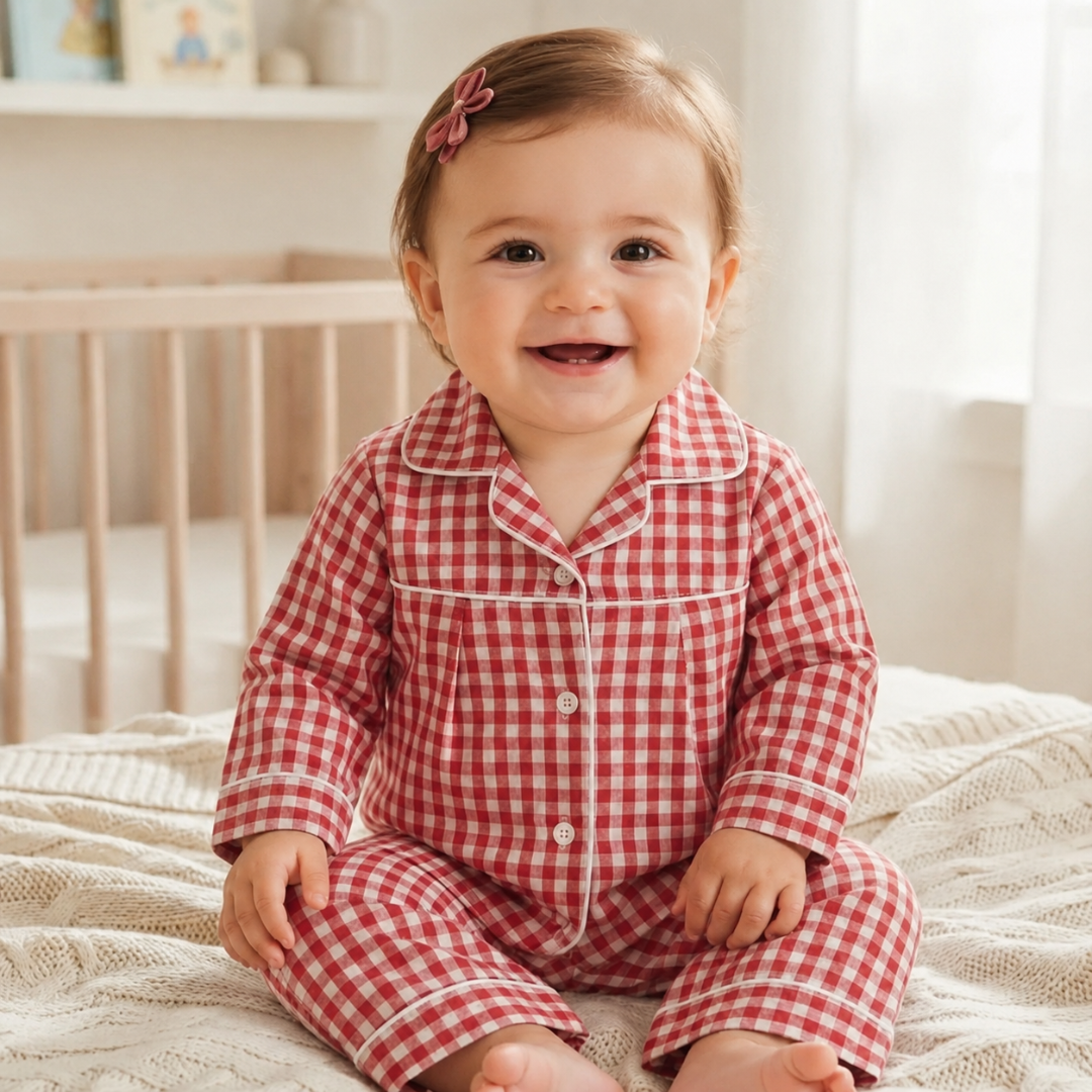 Red Gingham 2-Piece Baby Night Suit Set Main image