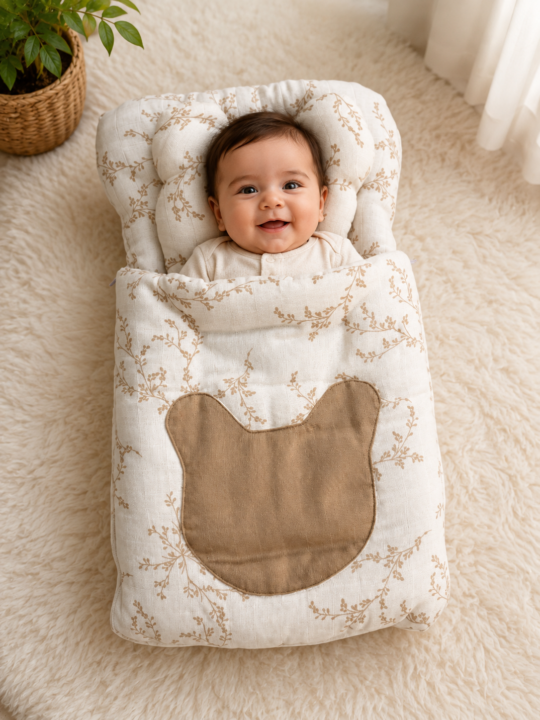 2-Piece Newborn Baby Carry Nest Set – Carry Nest & Head Pillow - Brown Main image