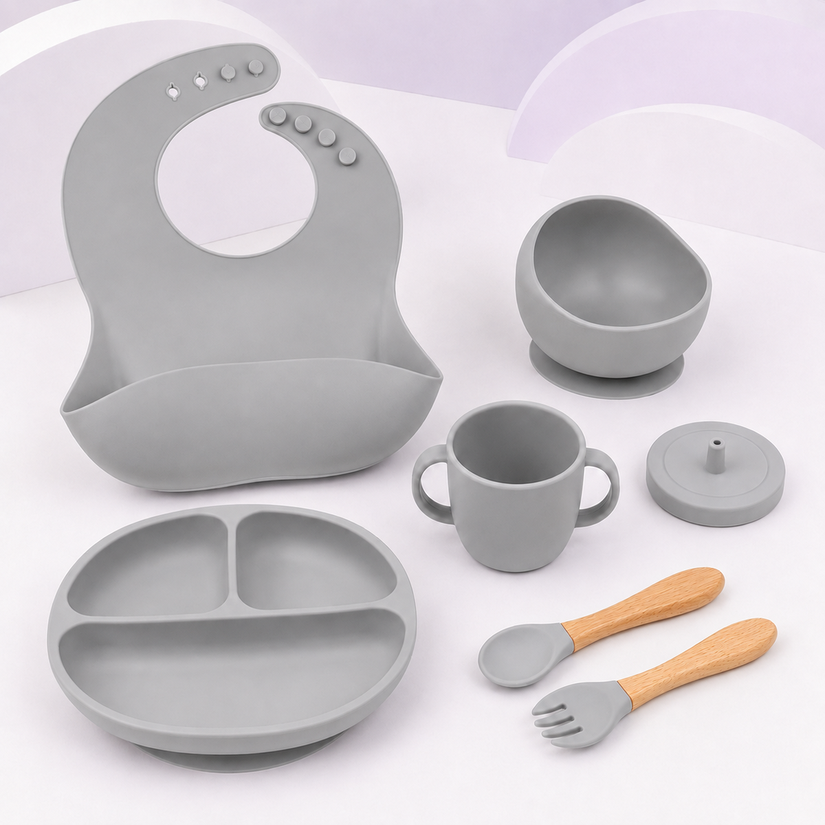 Silicone Baby Feeding & Cutlery Set – 6 Piece Purple Weaning Set