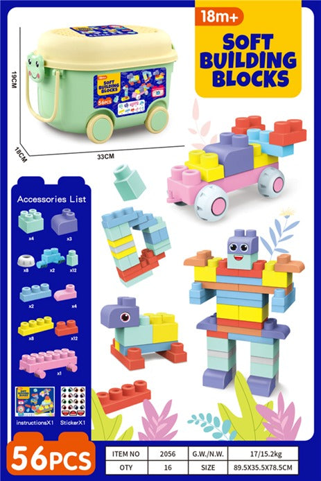 56-Piece Soft Building Blocks Set with Storage Cart