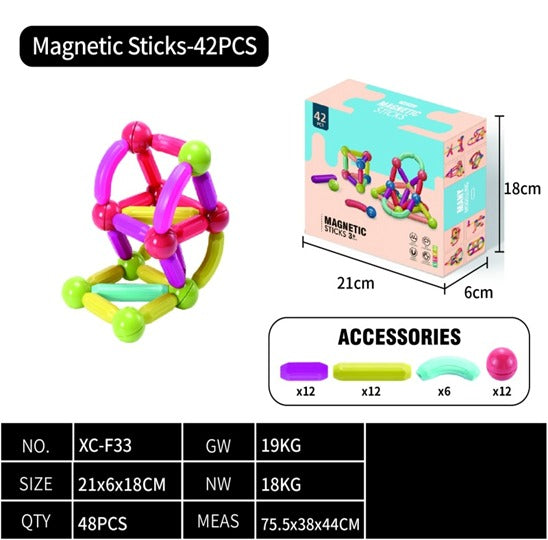 42-Piece Magnetic Sticks Building Construction Set