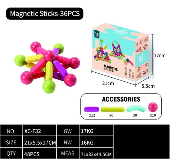 36-Piece Magnetic Sticks STEM Building Set