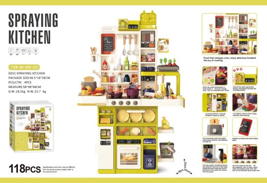 118-Piece Spraying Kitchen Pretend Play Set