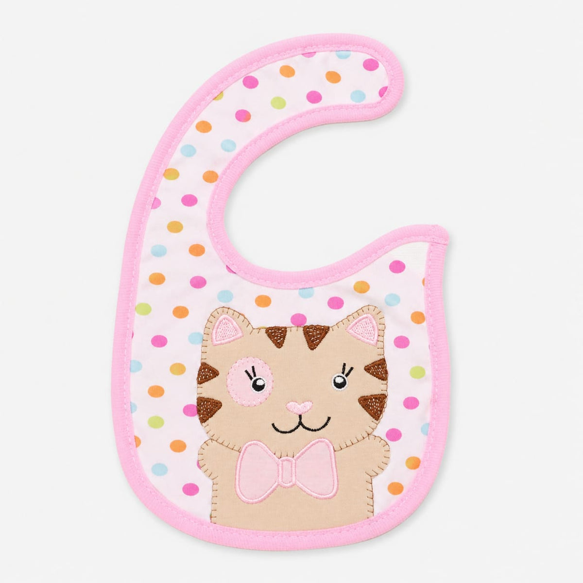 Pink Polka Dot Cat Baby Feeding Bib