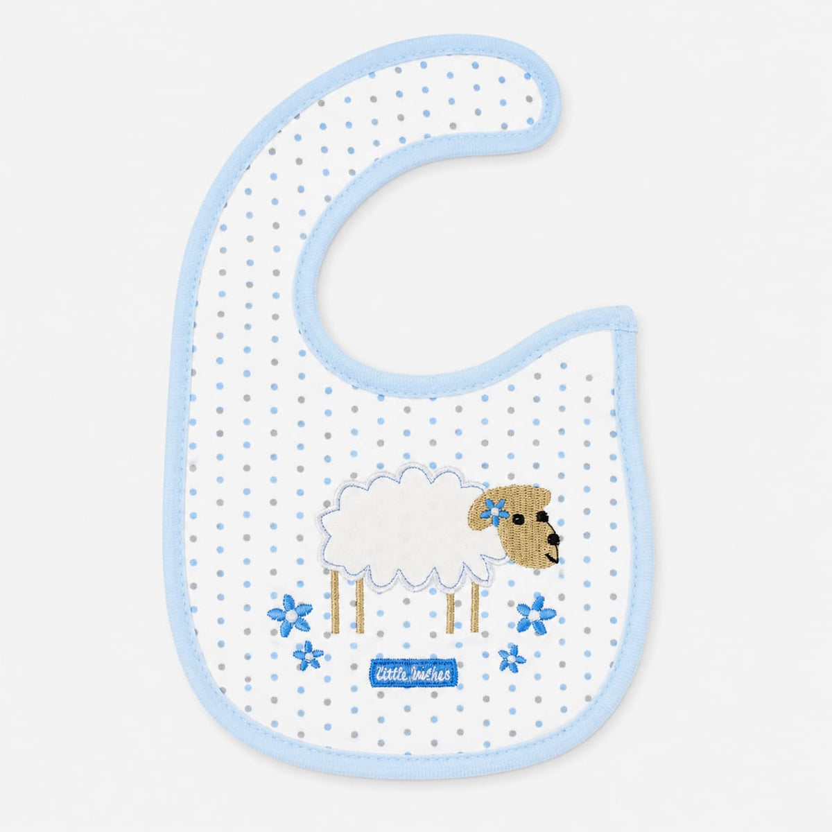 Blue Polka Dot Sheep Baby Feeding Bib