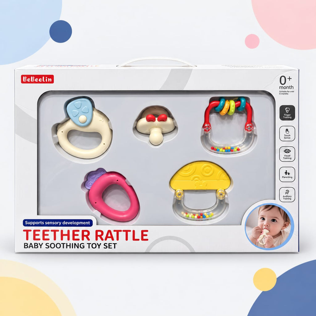 Baby Teether & Sensory Rattle Gift Set – 5 Piece Collection