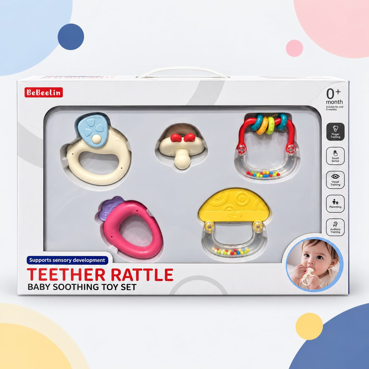 Baby Teether & Sensory Rattle Gift Set – 5 Piece Collection
