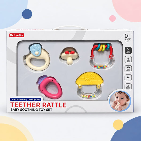 Baby Teether & Sensory Rattle Gift Set – 5 Piece Collection