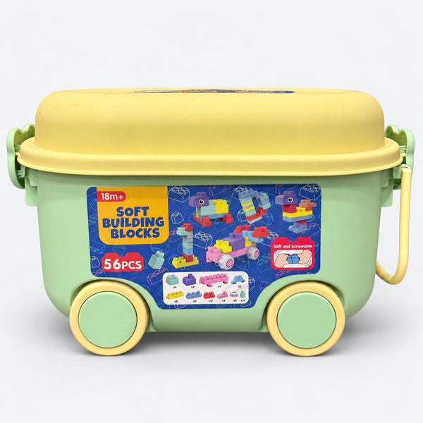 56-Piece Soft Building Blocks Set with Storage Cart