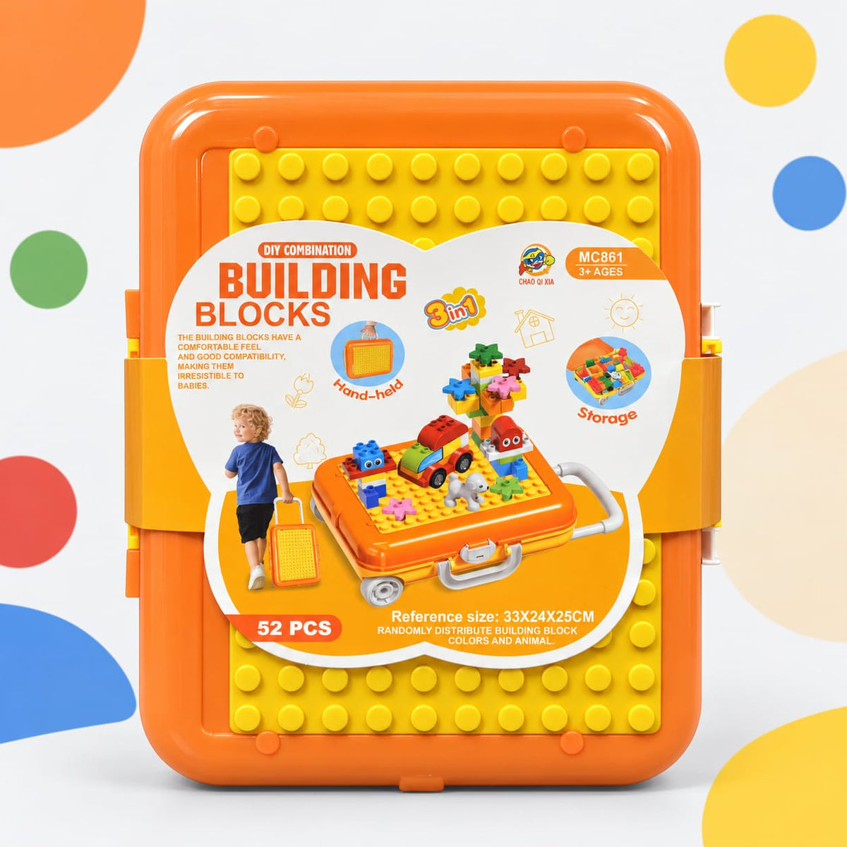 52-Piece Building Blocks Travel Suitcase – Portable Creative Construction Set (Yellow)