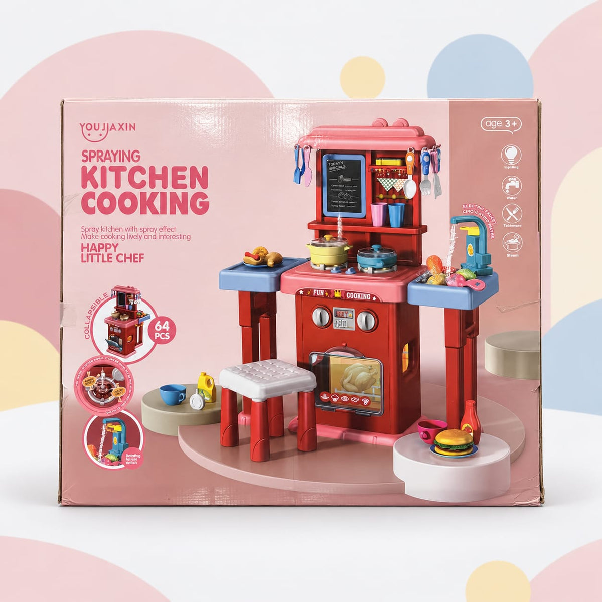 Spraying Kitchen Cooking Pretend Play Set – 63 Pieces