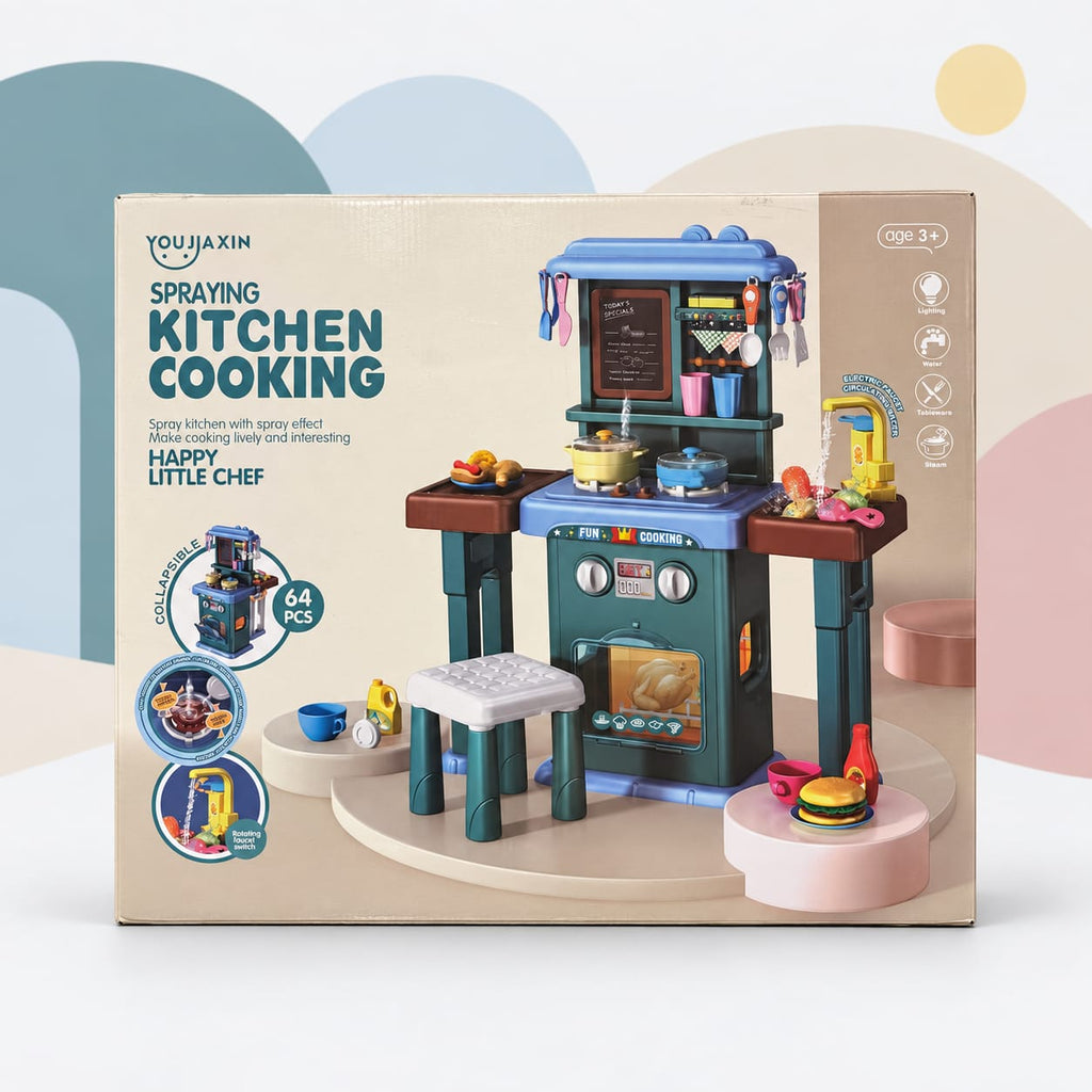 Spraying Kitchen Cooking Pretend Play Set – 63 Pieces