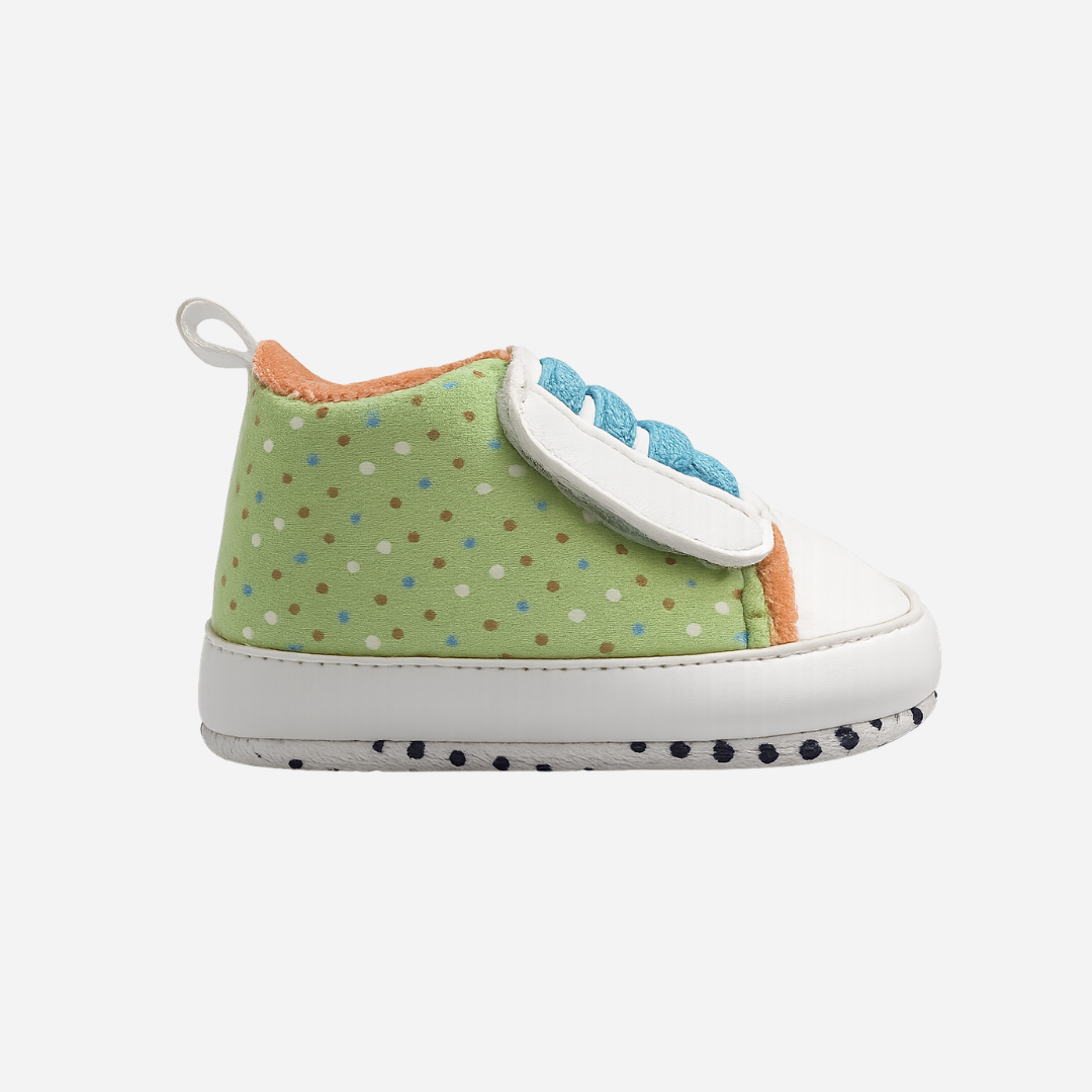 Soft Sole Velcro Baby Sneakers – Green & Orange Secondary image