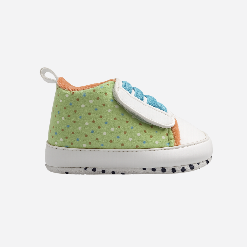 Soft Sole Velcro Baby Sneakers – Green & Orange