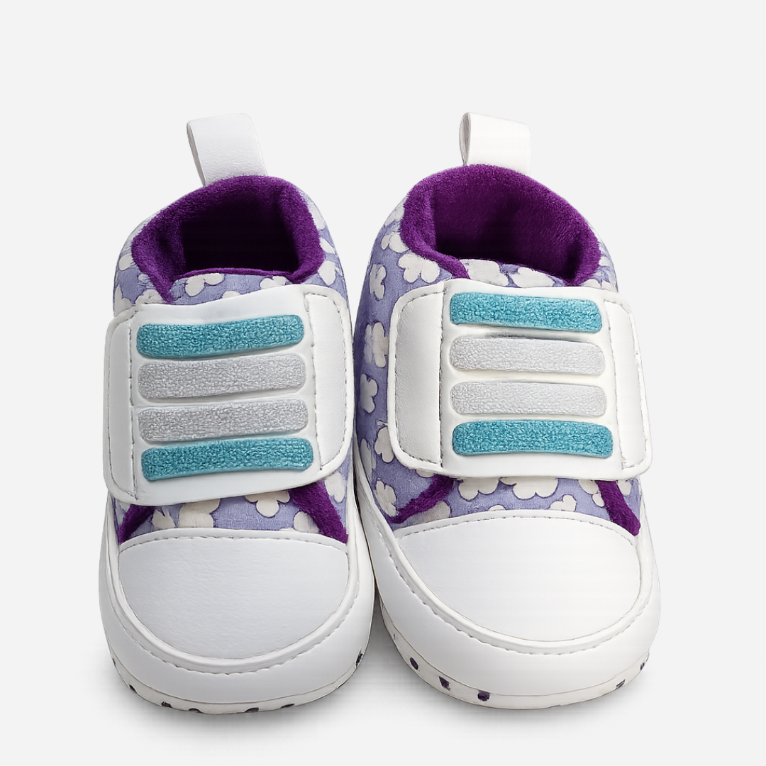 Floral Wide Velcro Baby Sneakers – Purple & White Main image