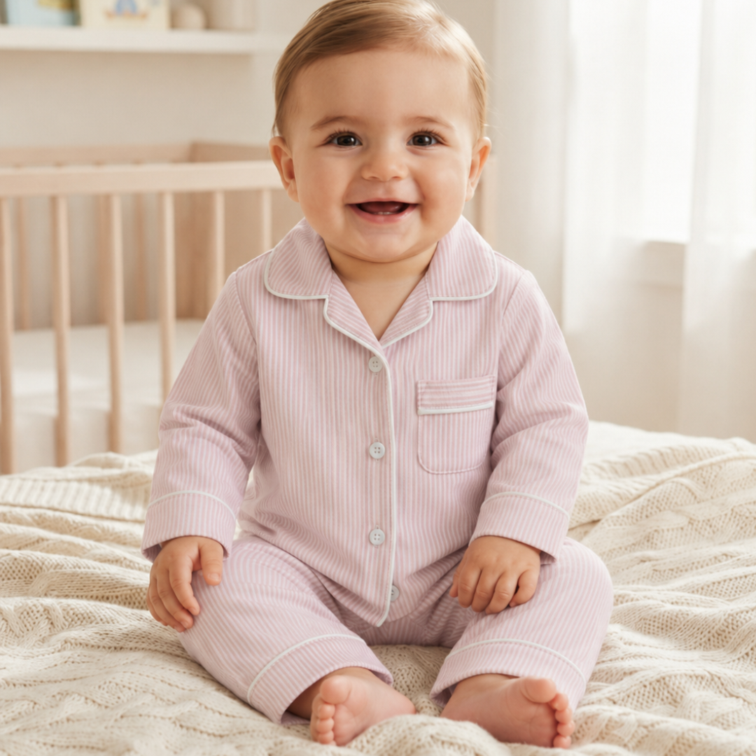 Soft Pink Stripe 2-Piece Baby Night Suit Set Main image