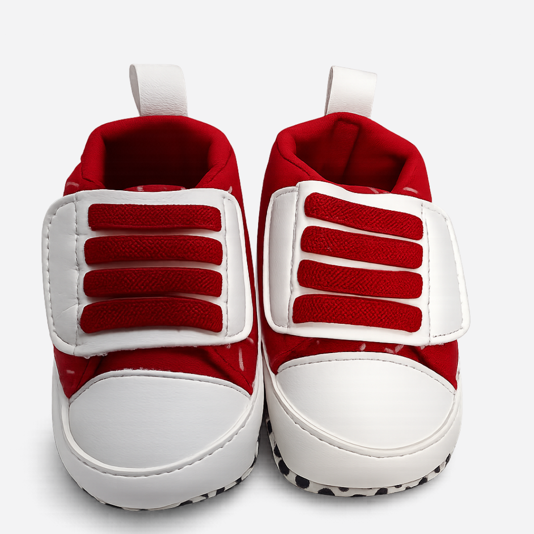 Wide Velcro Soft Sole Baby Sneakers – Red & White Main image
