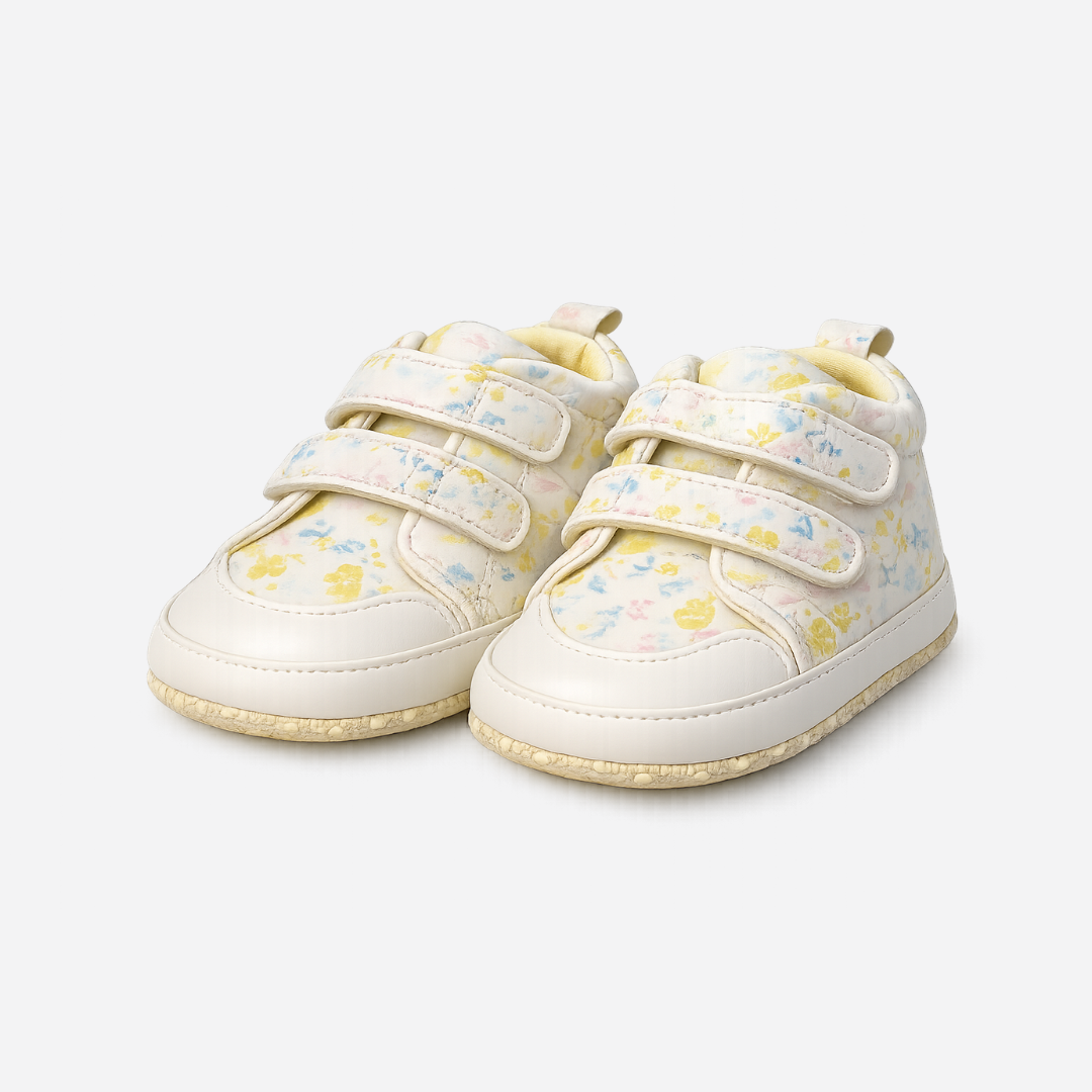 Floral Double Velcro Baby Sneakers – White Main image