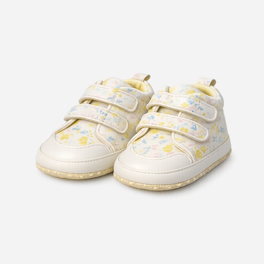 Floral Double Velcro Baby Sneakers – White