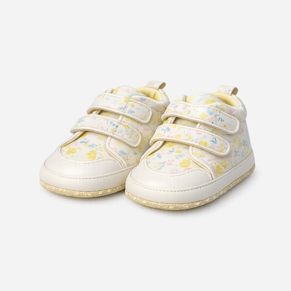 Floral Double Velcro Baby Sneakers – White
