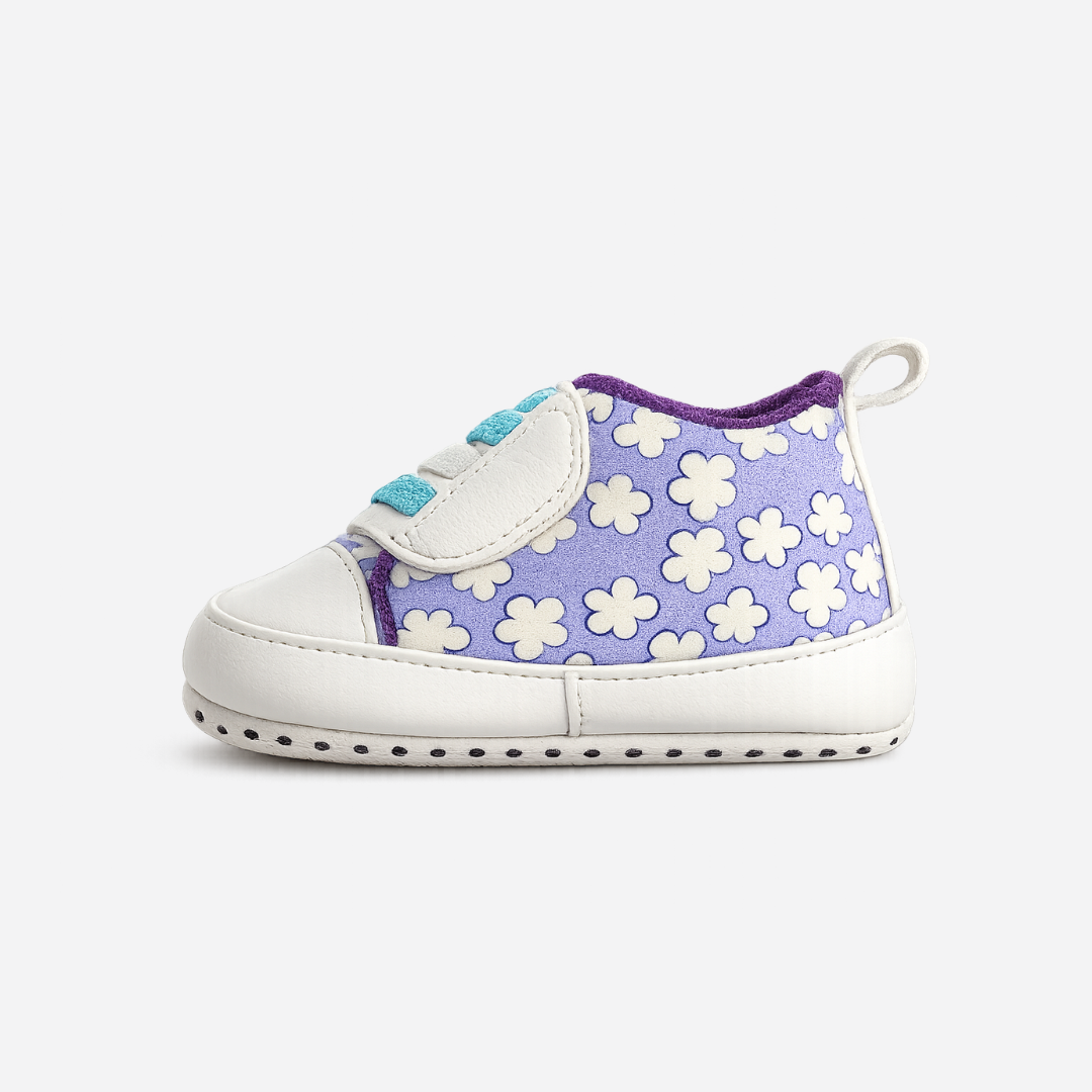 Floral Wide Velcro Baby Sneakers – Purple & White Secondary image