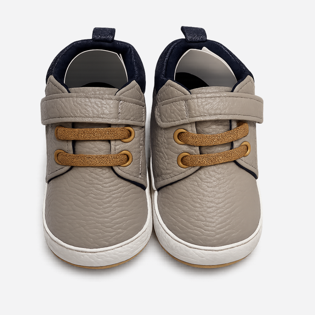 Soft Sole Velcro Baby Shoes – Grey & Navy Main image