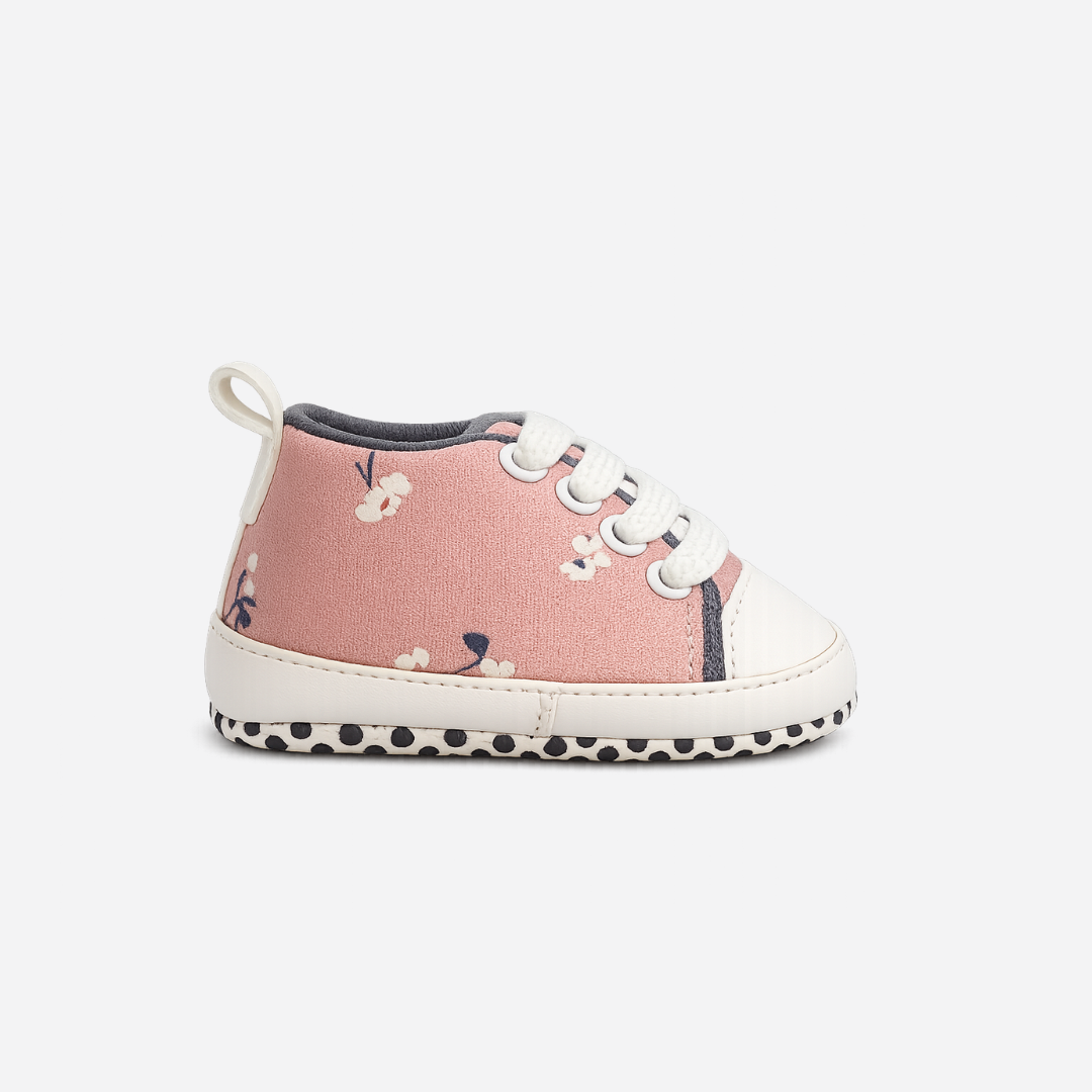 Floral Soft Sole High-Top Baby Sneakers – Pink Secondary image