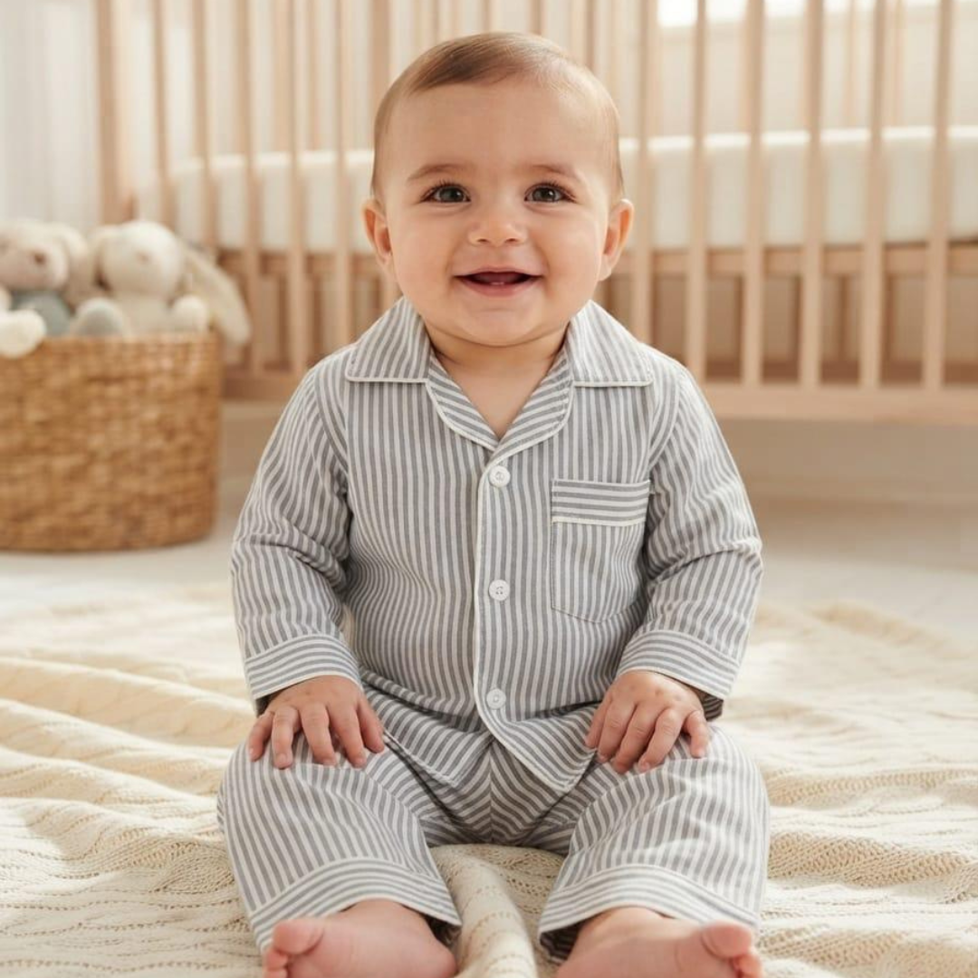 Grey Stripe 2-Piece Baby Night Suit Set Main image