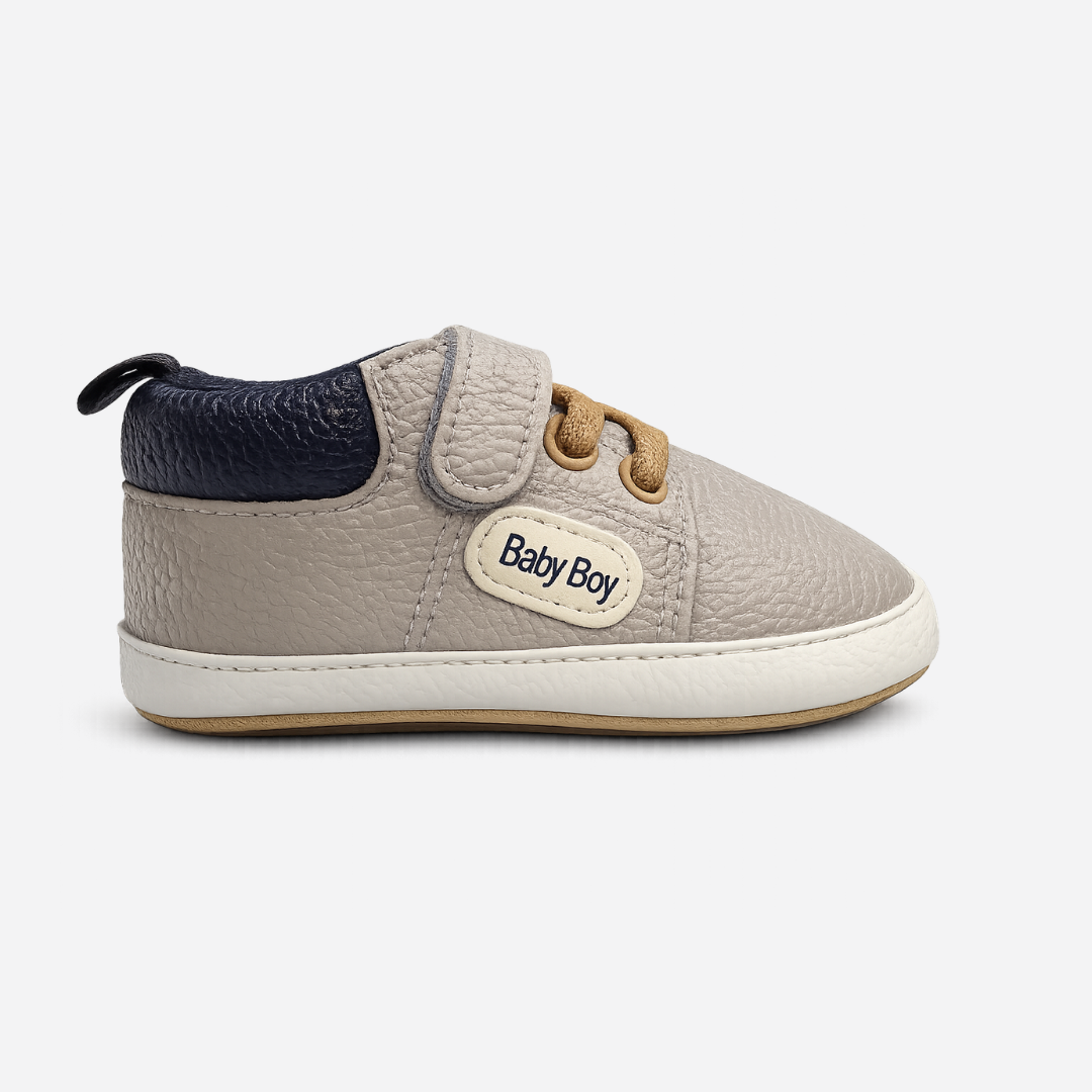 Soft Sole Velcro Baby Shoes – Grey & Navy Secondary image