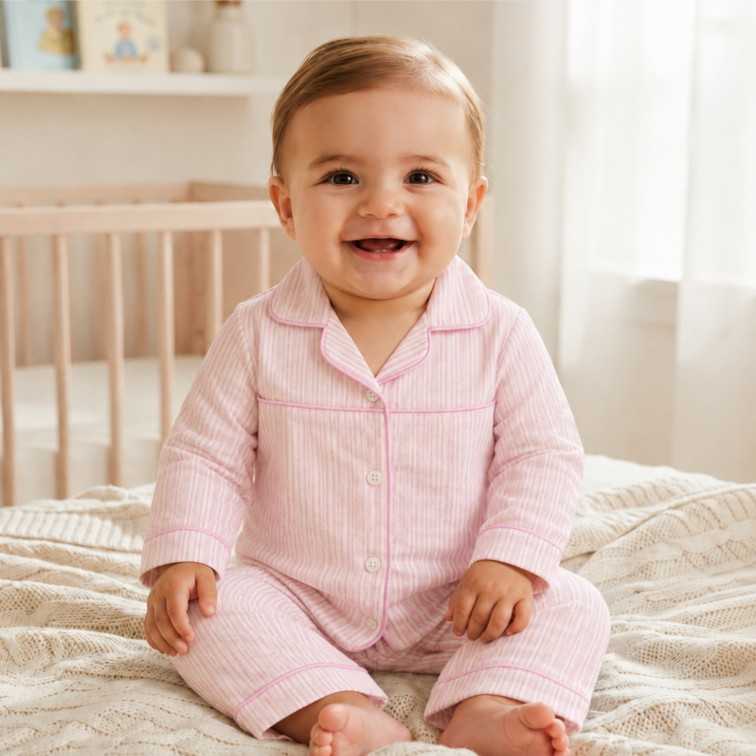 Blush Pink Stripe 2-Piece Baby Night Suit Set