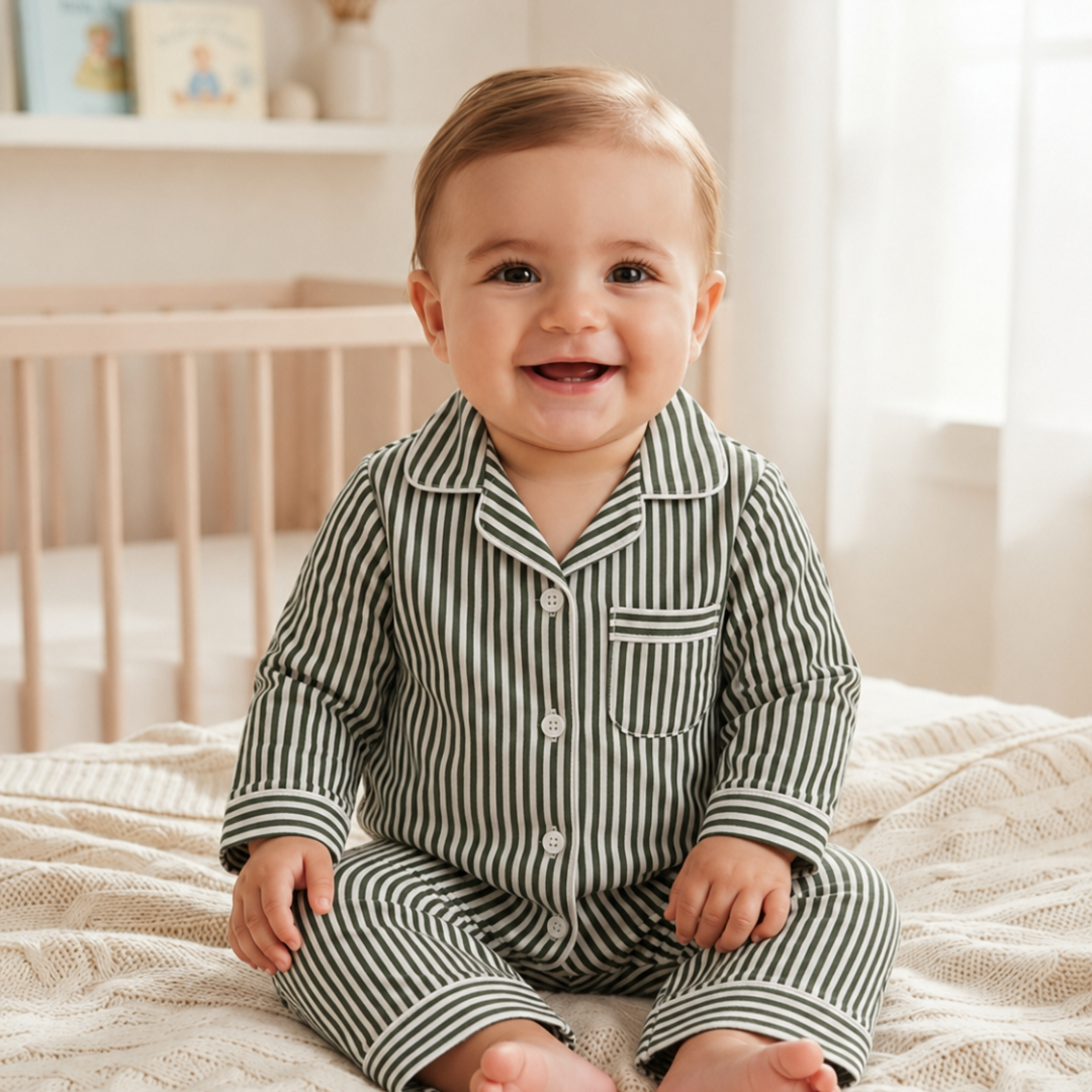 Forest Green Stripe 2-Piece Baby Night Suit Set Main image