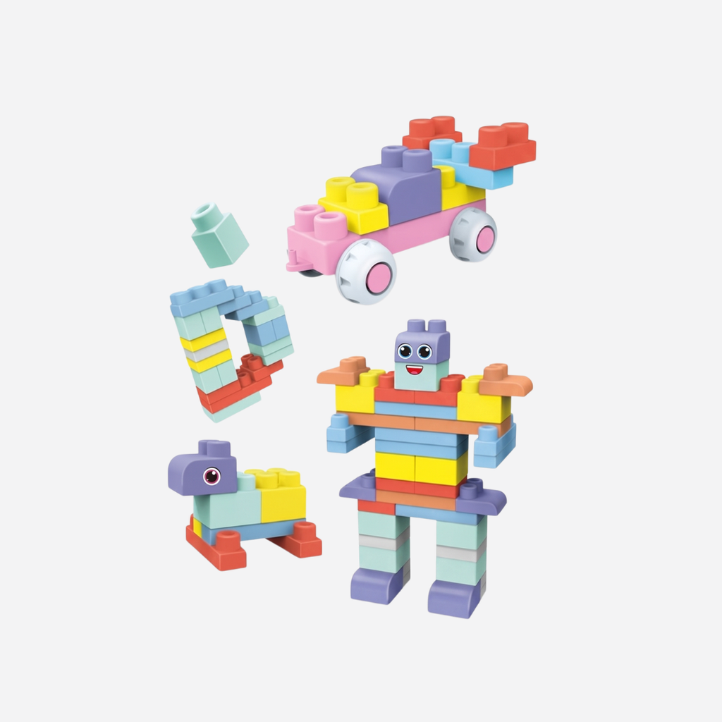 56-Piece Soft Building Blocks Set with Storage Cart