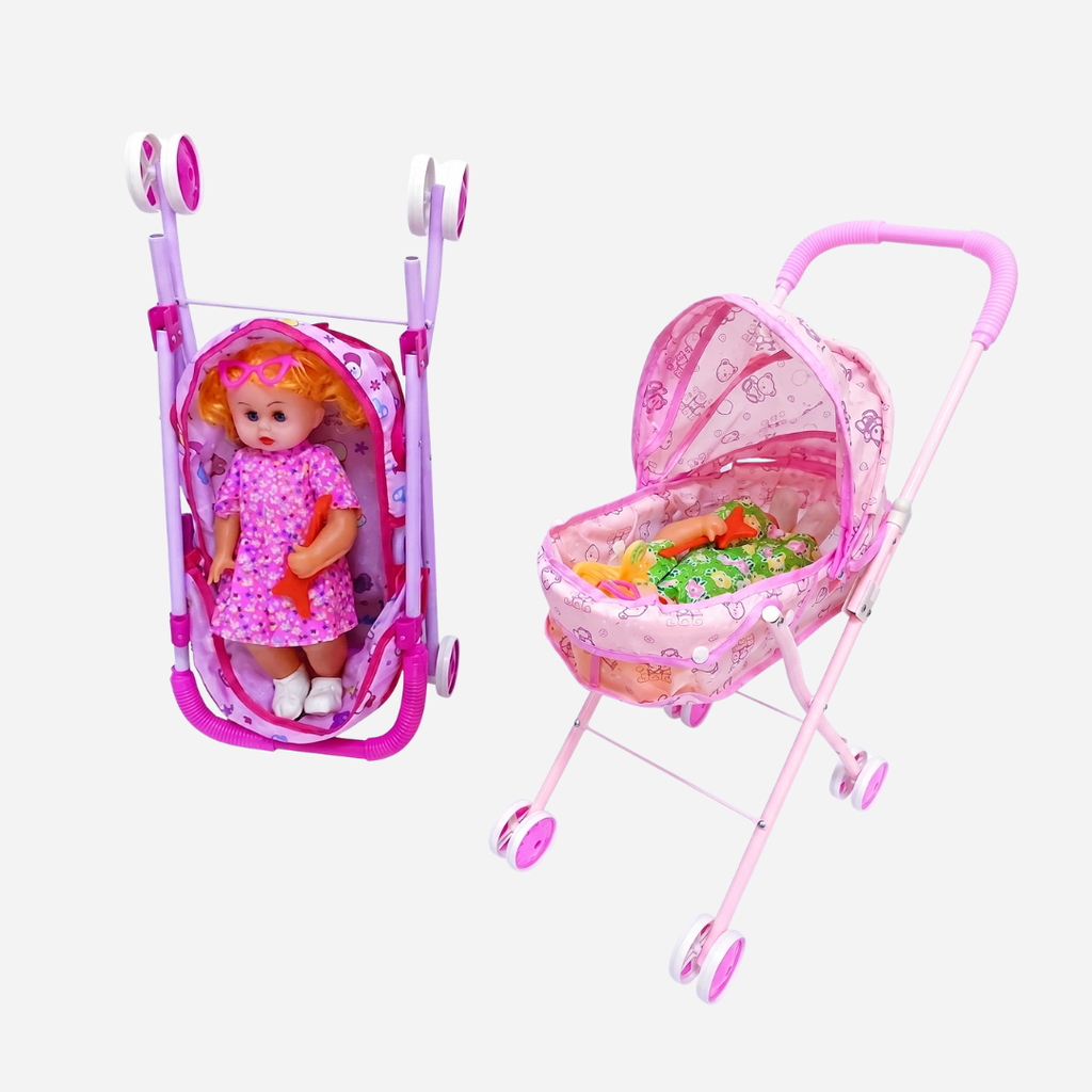 Kids Doll Stroller & Baby Doll Play Set