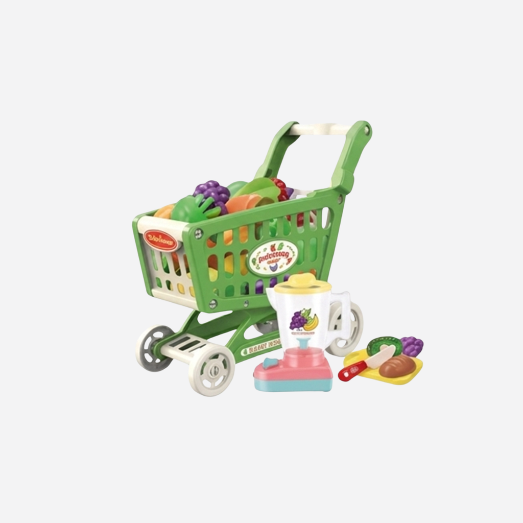 Fruit Market Shopping Cart & Cutting Fruit Play Set – 23 Pieces