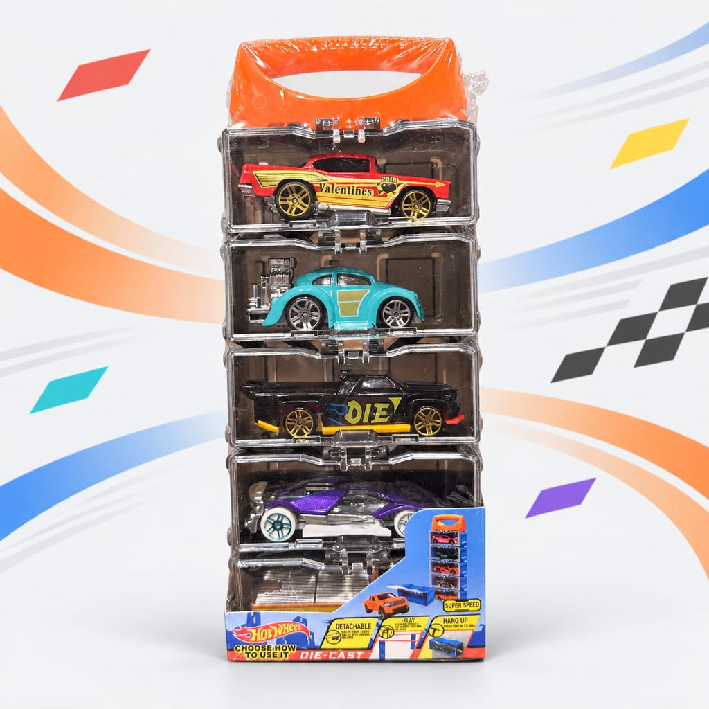 Hot Wheels 5 Cars Mini Die-Cast Racing Carry Case Set
