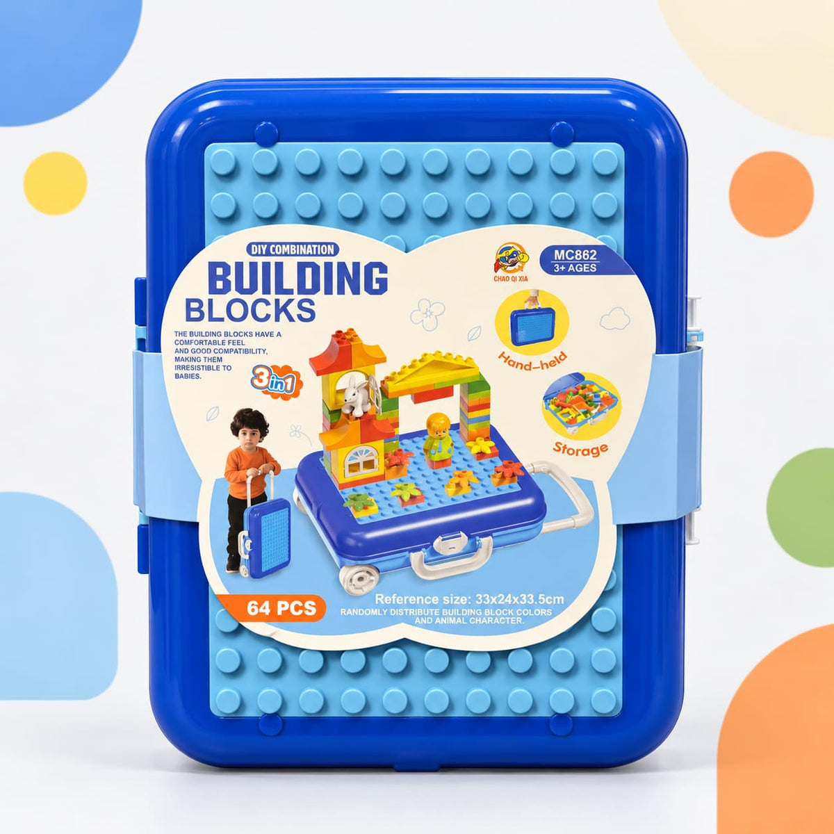 64-Piece Building Blocks Travel Suitcase – Portable Creative Construction Set (Blue) Main image