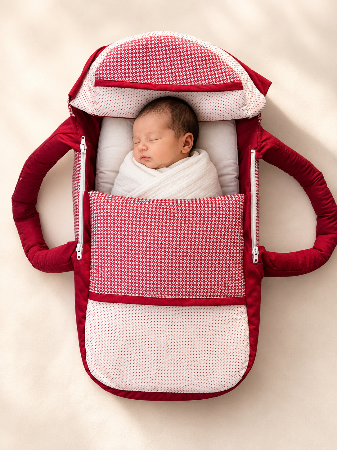Newborn Soft Baby Carry Nest – Portable Carry Bed - Red Main image