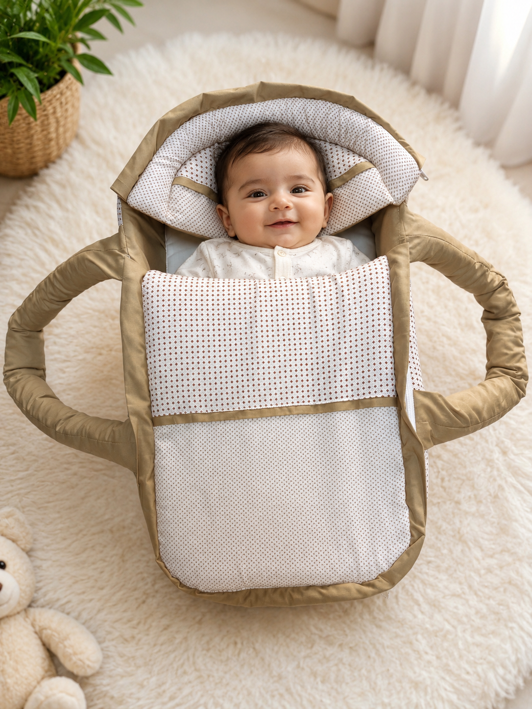 Newborn Soft Baby Carry Nest – Portable Carry Bed - Wheatish Brown
